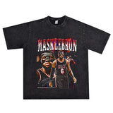 Basket Ball Star T Shirt Lebron James Washed Distressed Street American T-Shirt Loose
