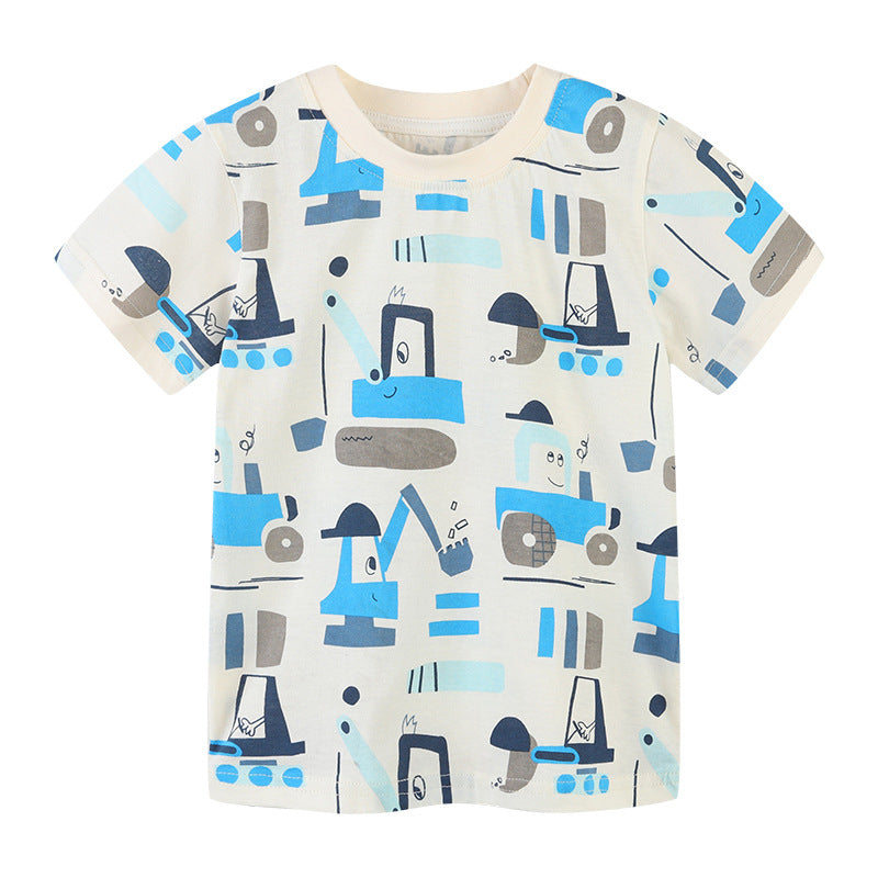 Boy T Shirt Children's Short-Sleeved T-shirt Summer Cartoon Printed Boys' T-shirt Knitted Cotton