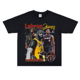 Basket Ball Star T Shirt Lebron James Washed Distressed Street American T-Shirt Loose