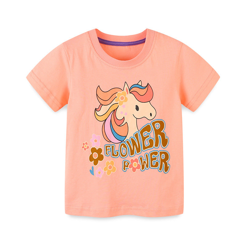 Boy T Shirt Children's T-shirt Summer Knitted Cotton Girl's Short-Sleeved T-shirt Cartoon Printed Fashion