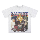 Film Star T Shirt Anime Retro Washed Distressed Flower Short Sleeve Loose T-shirt Men and Women