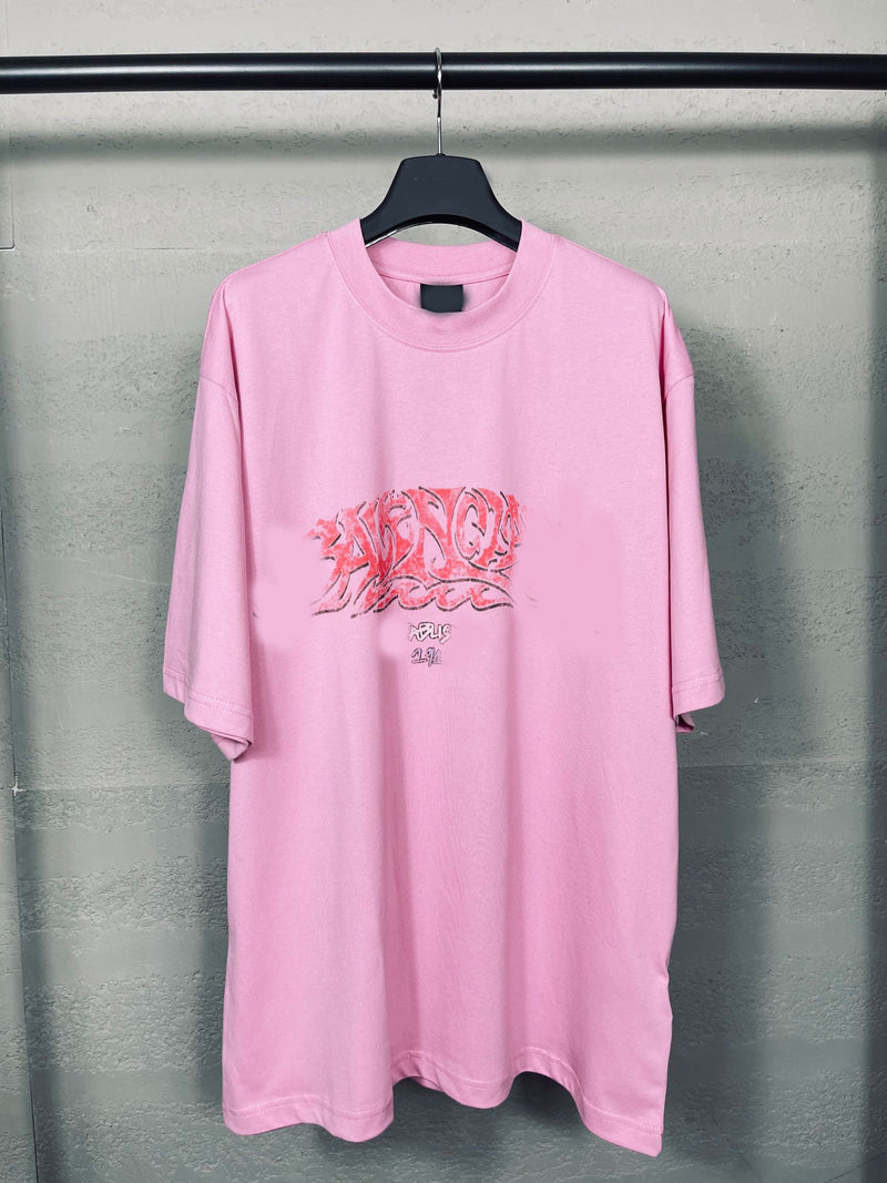 Mens T-shirts Summer Paris Graffiti Print Short Sleeve Crew Neck T-Shirt Loose