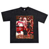 Basket Ball Star T Shirt Jalen Green Washed Distressed Printed T-Shirt Retro Short Sleeve Loose