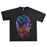 Film Star T Shirt Washed Old American Round Neck Loose T-Shirt Retro Short Sleeve