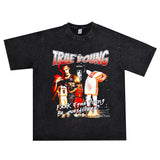 Basket Ball Star T Shirt Trae Young Washed Distressed Printed American T-shirt Loose Retro