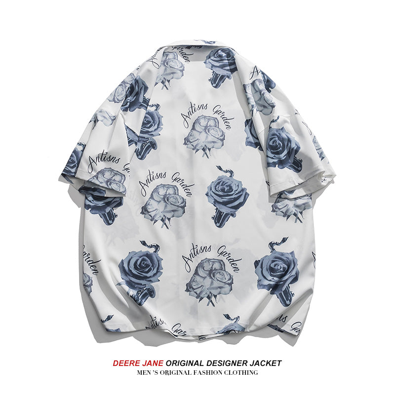 Men Shirts Summer Couple Short Sleeve Printed Shirt Men Loose