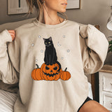 Fashion Halloween Black Cat Pumpkin Print Oversize