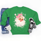 Christmas Pink Claus Print Crew Neck Sweatshirts
