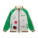 Rhude Hoodie Applique Embroidered Bomber Jacket for Men and Women Same Style Zipper Cardigan Outerwear