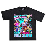 Basket Ball Star T Shirt Basketball Washed Distressed Dwyane Tyrone Wade Short Sleeve Printed T-shirt