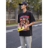 Basket Ball Star T Shirt Basketball Stephen Curry Washed Distressed Printed T-Shirt Short Sleeve Retro Pure Cotton
