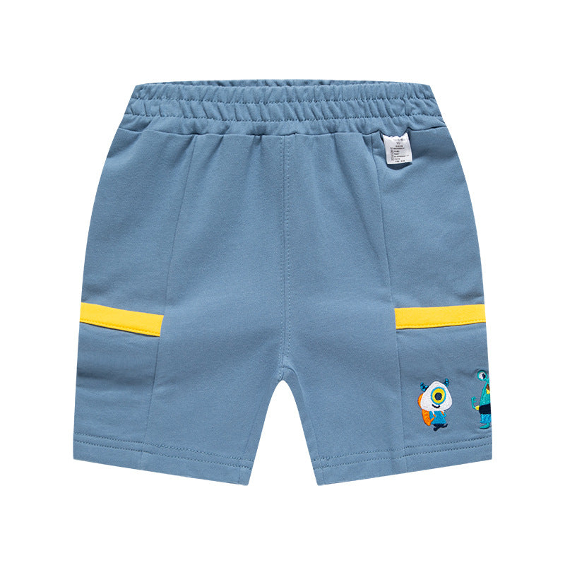 Boy Shorts Summer Children's Shorts Little Monster Embroidered Double Pocket Pants