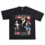 Basket Ball Star T Shirt Washed Distressed Lamelo Ball Printed Short Sleeve T-Shirt Vintage Pure Cotton