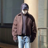 MIJKO Men Jacket Splicing Design Neutral Woolen Unisex Short Jacket