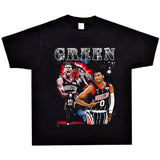 Basket Ball Star T Shirt Jalen Green Washed Distressed Printed T-Shirt Retro Short Sleeve Loose