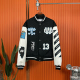 Off White Jacket Autumn/Winter OW Heavy Industries Cartoon Pattern Embroidered Woolen Jacket