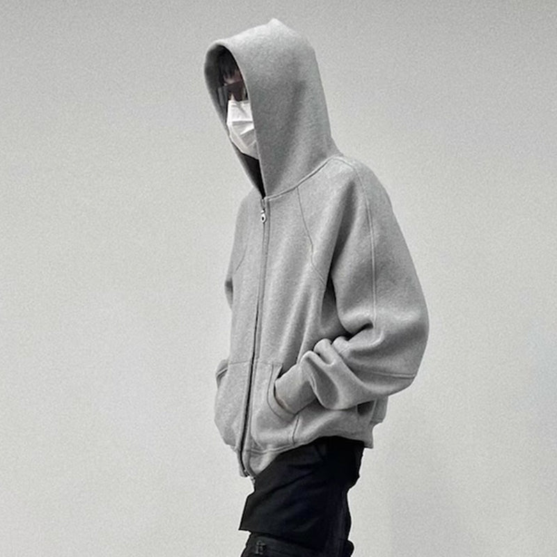 MIJKO Mens Jacket Double Zipper Heavy Simple Hooded Sweater