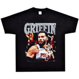 Basket Ball Star T Shirt Basketball Short Sleeve Washed Distressed round Neck T-shirt Loose