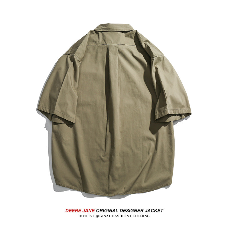 Men Shirts Summer Short Sleeve Shirt Loose-Fitting Versatile Blouse Coat