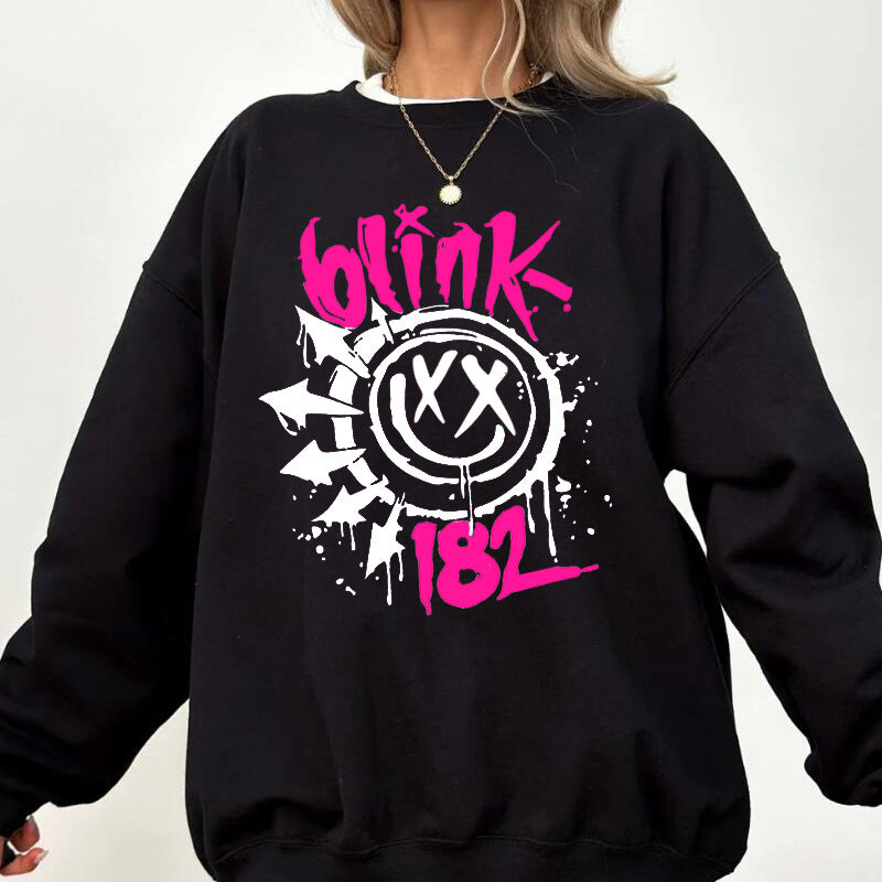 Vintage Blink Round Neck Smile Face Sweatshir