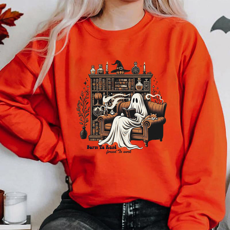 Halloween Born To Work Print Sweatshirt