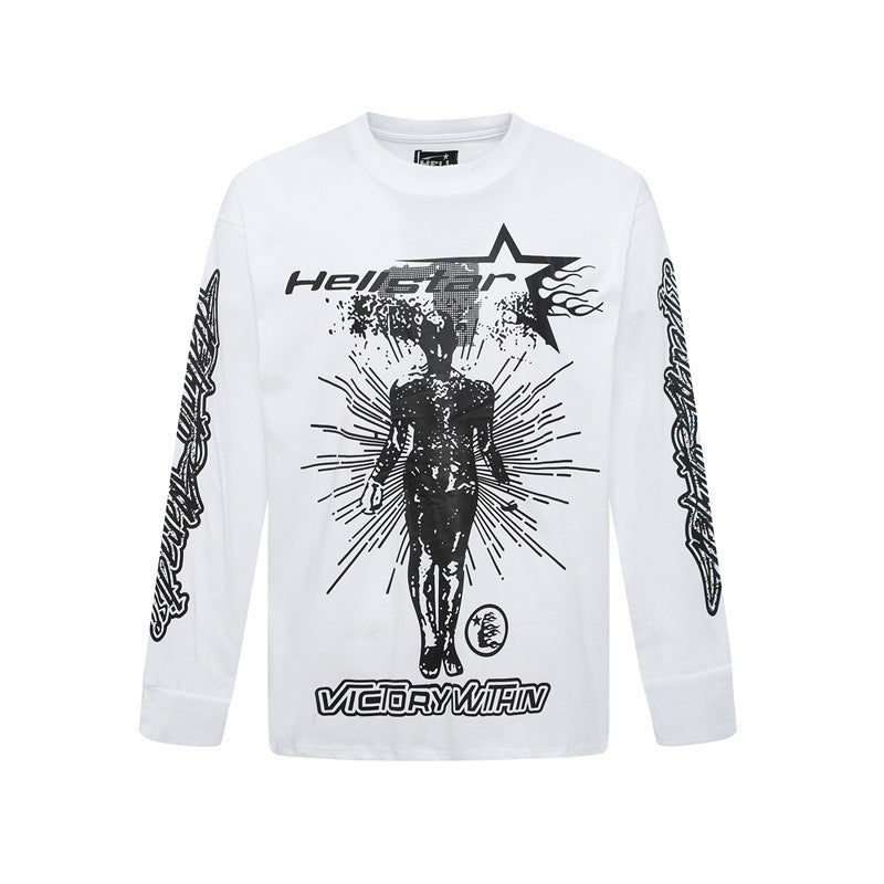 HS long-sleeve T-shirt graffiti portrait print loose version casual long sleeve