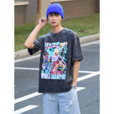 Basket Ball Star T Shirt Basketball Washed Distressed Dwyane Tyrone Wade Short Sleeve Printed T-shirt