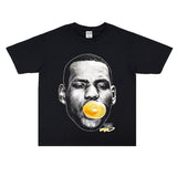 Basket Ball Star T Shirt Lebron James Washed Distressed Street American T-Shirt Loose