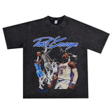 Basket Ball Star T Shirt Basketball Paul George Washed Distressed Printed T-Shirt Vintage Cotton Short Sleeve