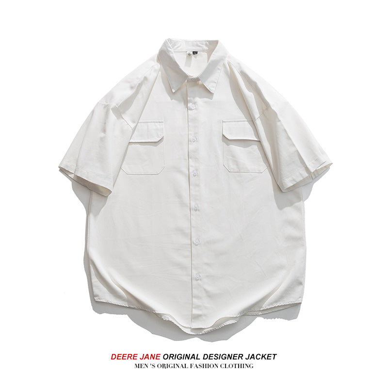 Men's Shirts Summer Short-Sleeved White Shirt Men's Loose White Casual