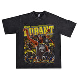 Basket Ball Star T Shirt Basketball Kevin Durant Washed Distressed Printed T-Shirt Personalized Short Sleeve Pure Cotton