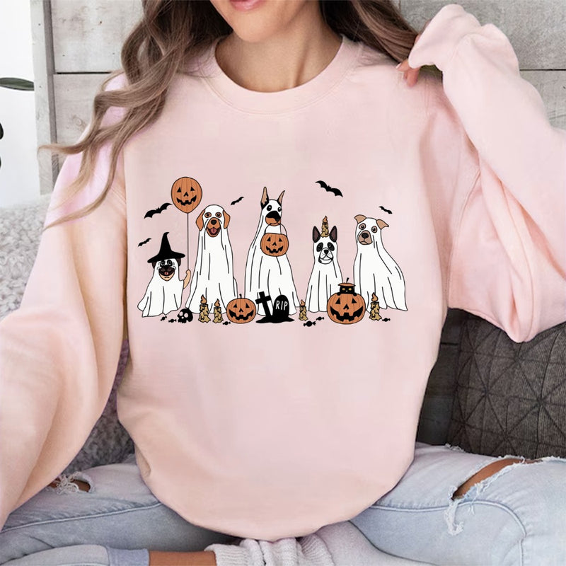 Halloween Sweatshirt Retro Dog Ghost