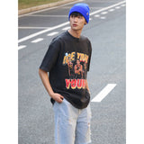 Basket Ball Star T Shirt Trae Young Washed Distressed Printed American T-shirt Loose Retro