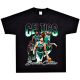 Basket Ball Star T Shirt Jayson Tatum Washed Distressed Printed T-Shirt Loose Retro Short Sleeve