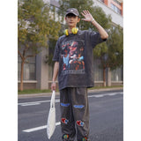 Basket Ball Star T Shirt Basketball Washed Distressed Printed Short Sleeve American Retro T-shirt Pure Cotton