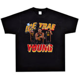 Basket Ball Star T Shirt Trae Young Washed Distressed Printed American T-shirt Loose Retro