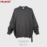 MIJKO Mens Jacket Small Ripped Knitted Sweater Loose Sweater