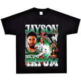 Basket Ball Star T Shirt Jayson Tatum Washed Distressed Printed T-Shirt Loose Retro Short Sleeve