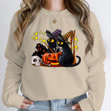 Cat Lover Halloween Ghost Sweatshirts Women Skeleton Black