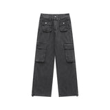 Men Jeans Straight Wide Leg Cargo Pants Jeans