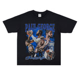 Basket Ball Star T Shirt Basketball Paul George Washed Distressed Printed T-Shirt Vintage Cotton Short Sleeve