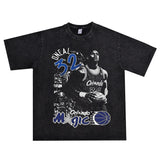 Basket Ball Star T Shirt Basketball Washed Distressed Printed T-shirt Retro Short Sleeve Hip Hop round Neck Loose