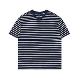 Mariner Shirt Summer Cotton Contrast Color Striped Loose Short Sleeve T-shirt Men's Fashion