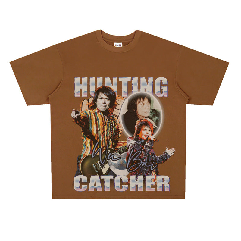 Film Star T Shirt Loose Heavy Retro Street Cotton American T-shirt Men and Women