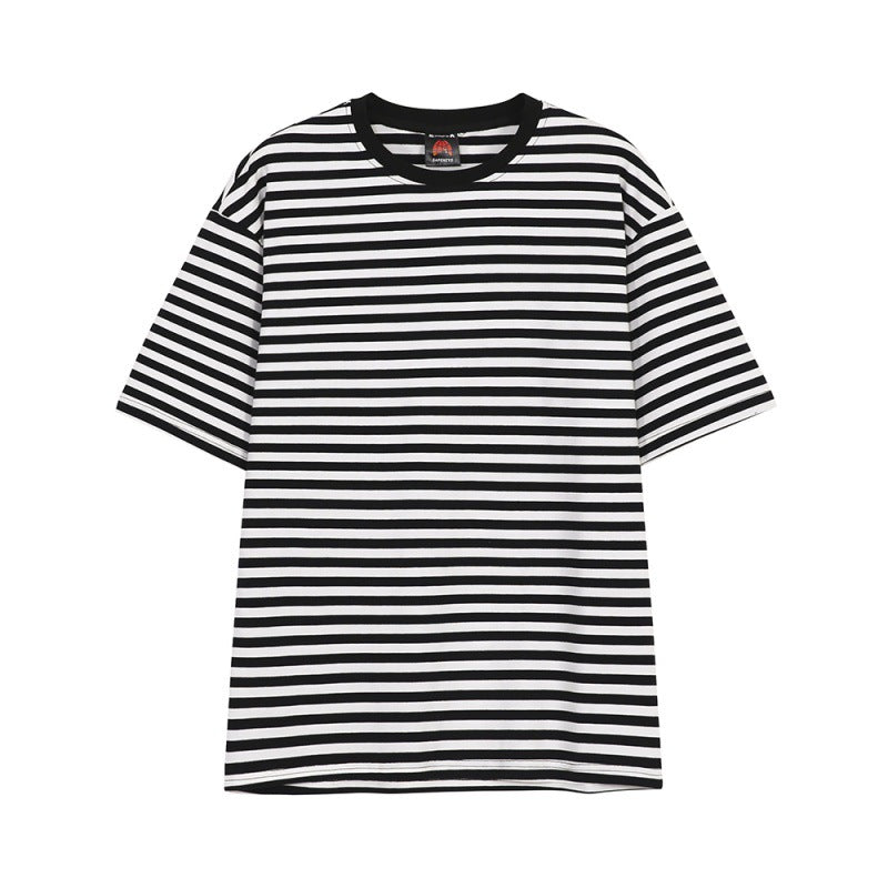 Mariner Shirt Striped Short-Sleeved T-shirt Cotton Summer round Neck Semi-Loose