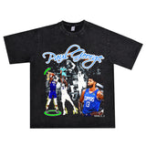 Basket Ball Star T Shirt Basketball Paul George Washed Distressed Printed T-Shirt Vintage Cotton Short Sleeve