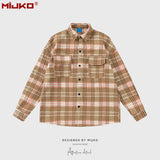 MIJKO Mens Jacket Double Pocket Plaid Jacket