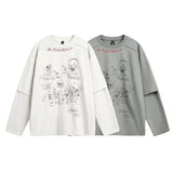 Unisex long-sleeved shirt autum washed fake two-piece