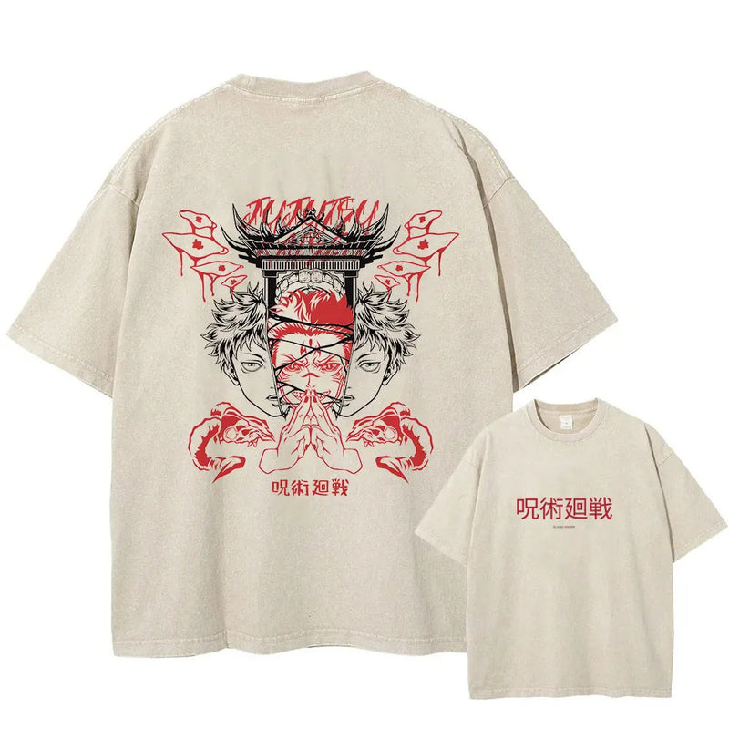 Anime Jujutsu Kaisen Vintage Wash T-Shirt Summer Women