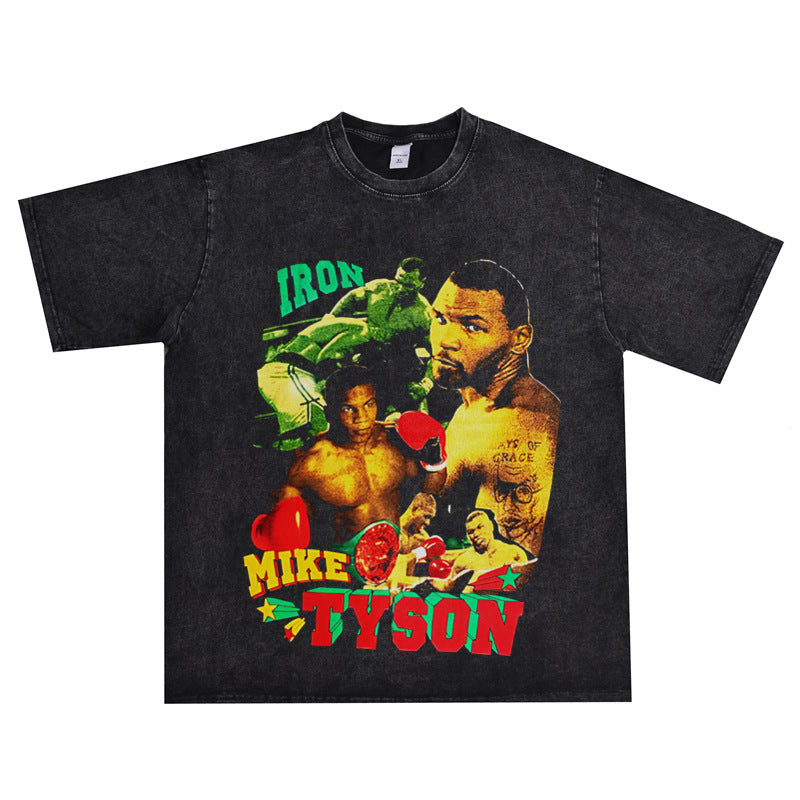 Film Star T Shirt Mike Tyson Washed Distressed T-shirt Short Sleeve Loose